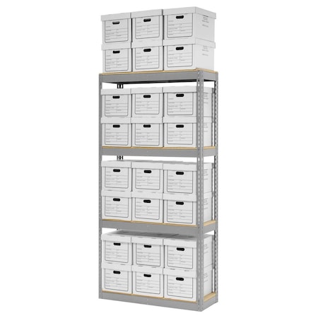 Global Industrial Record Storage Rack With 24 Boxes, 42W x 15D x 84H, Gray 130111